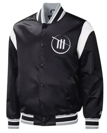 Trackhouse Racing Force Play Black Varsity Satin Jacket - Modajacket