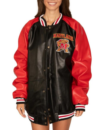 University of Maryland Red and Black Varsity Leather Jacket - Modajacket