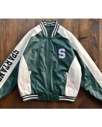 University of Michigan State Spartans Varsity Green and White Leather Jacket - Modajacket