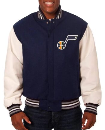 Utah Jazz Varsity Navy and White Jacket - Modajacket