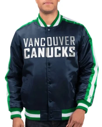 Vancouver Canucks O-Line Navy Varsity Satin Jacket - Modajacket