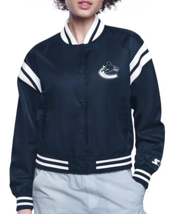 Vancouver Canucks Printed Logo Varsity Satin Jacket - Modajacket