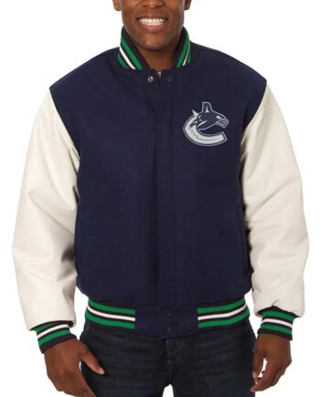 Varsity Vancouver Canucks Blue and White Two-Tone Jacket - Modajacket