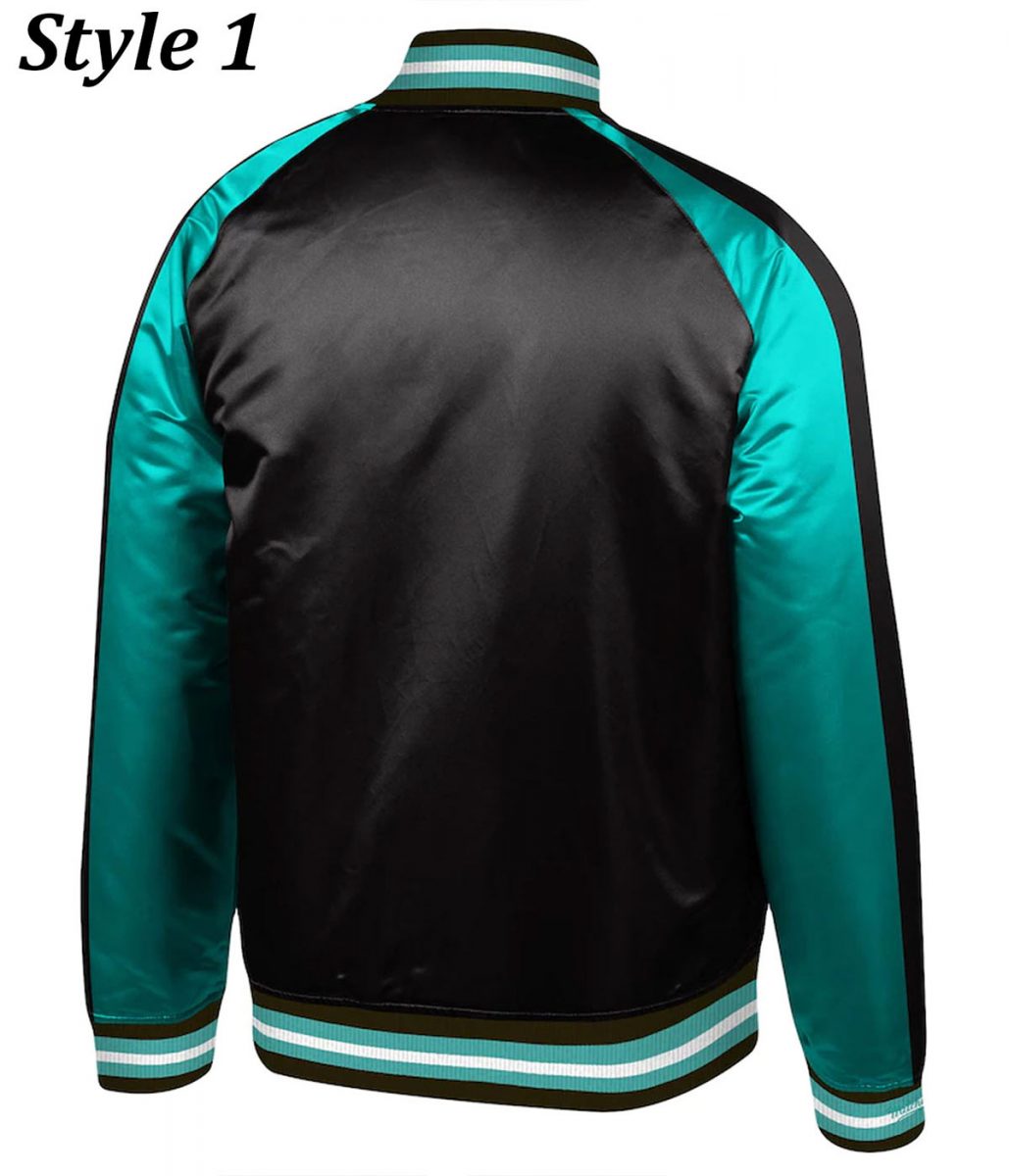 Vancouver Grizzlies Varsity Aqua Green and Black Jacket 2 Vancouver Grizzlies Varsity Aqua Green and Black Jacket