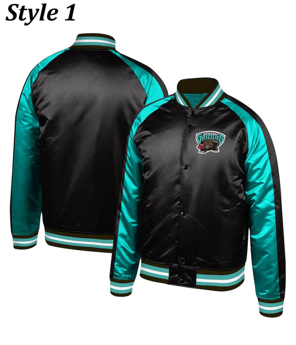 Vancouver Grizzlies Varsity Aqua Green and Black Jacket 3 Vancouver Grizzlies Varsity Aqua Green and Black Jacket