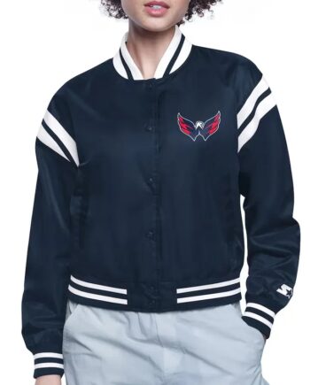 Washington Capitals Printed Logo Varsity Satin Jacket - Modajacket