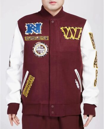 Washington Commanders Animal Patches Wine Varsity Jacket - Modajacket