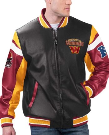 Washington Commanders Black Varsity Full-Zip Leather Jacket - Modajacket