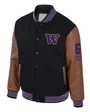 Washington Huskies Black & Brown Vintage Letterman Jacket - Modajacket