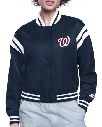 Washington Nationals Printed Logo Varsity Satin Jacket - Modajacket