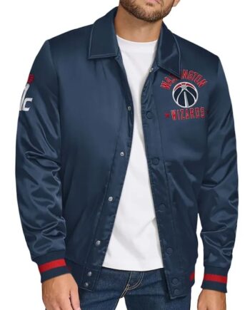 Washington Wizards Stitch Applique Navy Satin Jacket - Modajacket