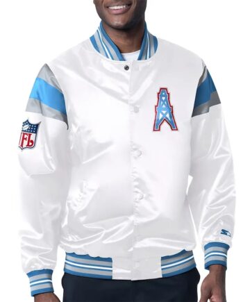Houston Oilers White Light Blue Varsity Satin Jacket - Modajacket