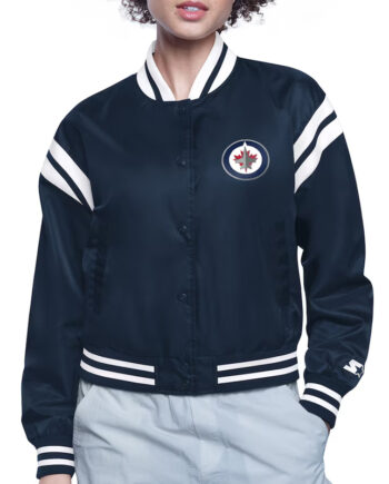 Winnipeg Jets Printed Logo Varsity Satin Jacket - Modajacket