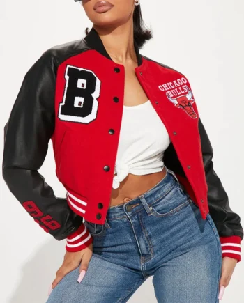 Women Chicago Bulls Cropped Varsity Jacket - Modajacket
