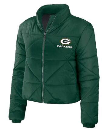 Women Green Bay Packers Puffer Cropped Jacket - Modajacket
