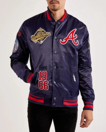 Atlanta Braves World Series Navy Varsity Satin Jacket - Modajacket