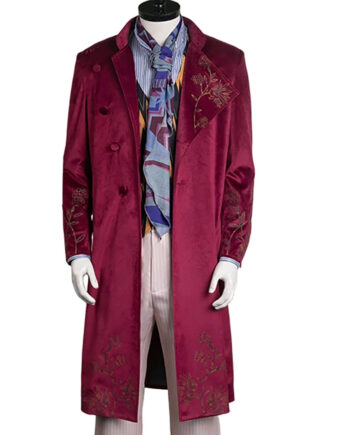 Timothée Chalamet Wonka Maroon Velvet Coat - Modajacket