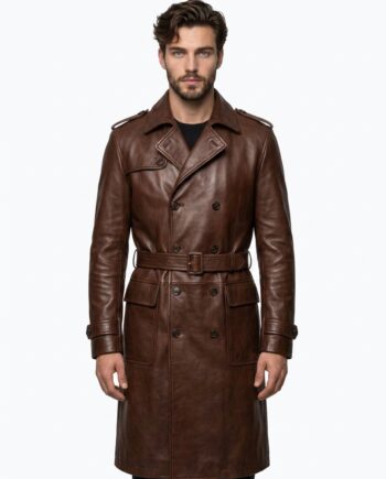 Men's Handmade Genuine Leather Long Trench Coat