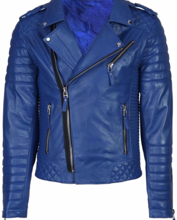 Men’s Distressed Blue Lambskin Leather Biker Jacket