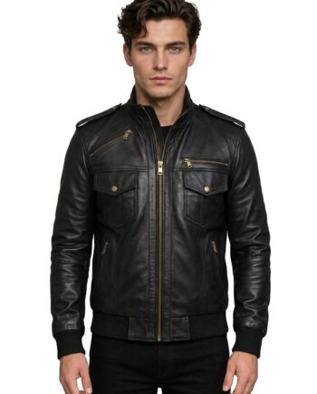 Agent Shadow Black Bomber Leather Jacket