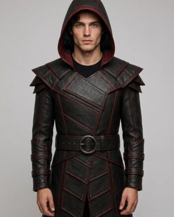 Gothic Assassin Leather Coat Hooded Fantasy Cosplay