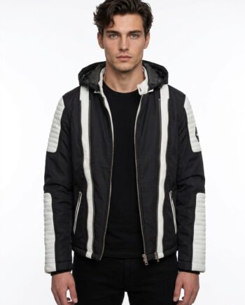 Men's Assassin’s Creed Black & White Hybrid Leather Jacket Parka