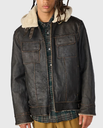Bernstein Men’s Brown Distressed Aviator Leather Jacket