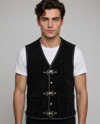 Black Suede Biker Spanish Braid Leather Vest