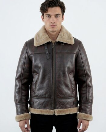 Leon Kennedy Resident Evil 4 Brown Shearling Leather Bomber Jacket