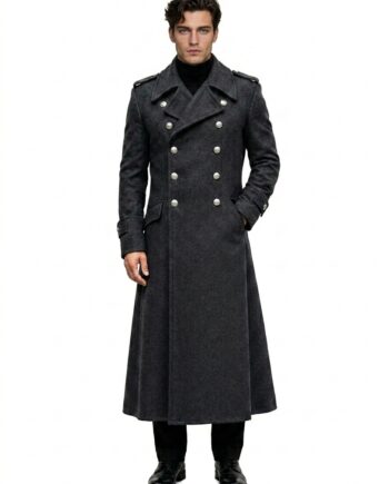 Men's Charcoal Double Breasted Wool Military Greatcoat