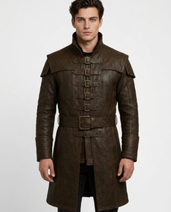 Empire Gothic Men’s Genuine Cowhide Leather Long Coat