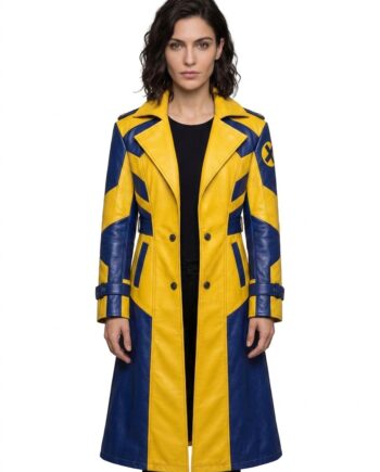 Mutant Hero Yellow & Blue Leather Trench Coat Cosplay Jacket