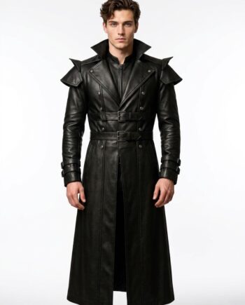 Handmade Steampunk Leather Trench Coat Genuine Cow Leather