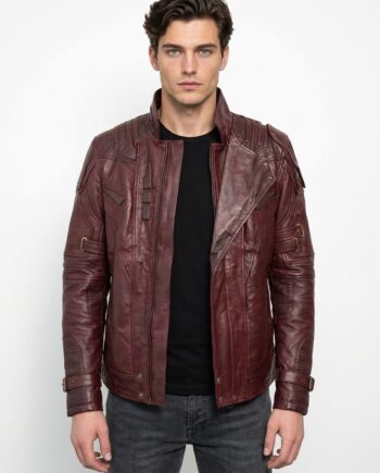 Men’s Galaxy Red Leather Jacket Inspired by Guardians
