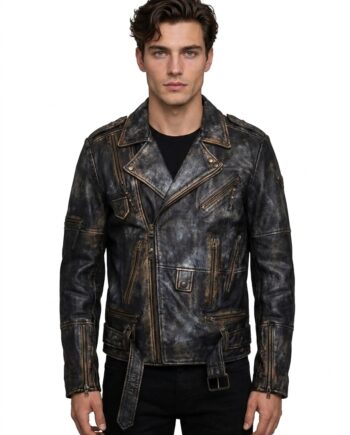Men's Hand-Painted Bronze Zippered Leather Jacket