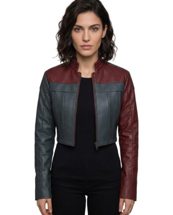 Harley Quinn Injustice 2 Maroon and Grey Leather Jacket for Women