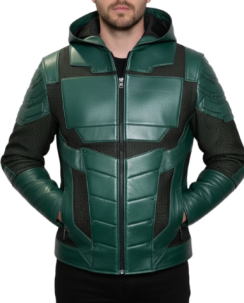 Men’s Green Real Leather Chrome Armor Cosplay Jacket
