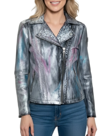 Women's Metallic Hand Painted Biker Leather Jacket