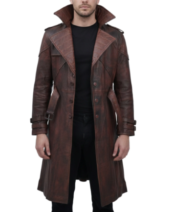 Men’s Brown Vintage Leather Gambit Weathered Trench Coat
