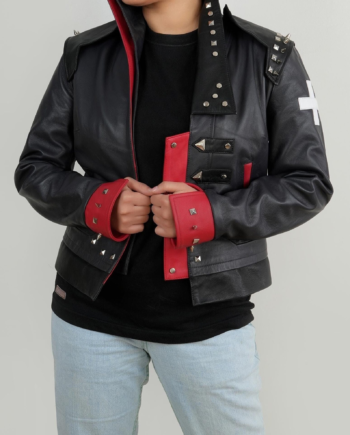 Arcane Vi Inspired Fighter Jacket Black Red Leather Cosplay