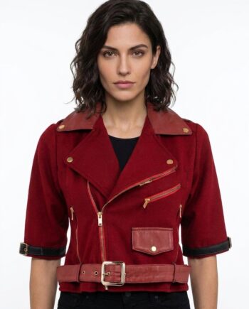 Aerith Gainsborough Final Fantasy 7 Suede Leather Red Jacket