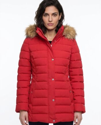 Women's Red Coat with Fur Hood