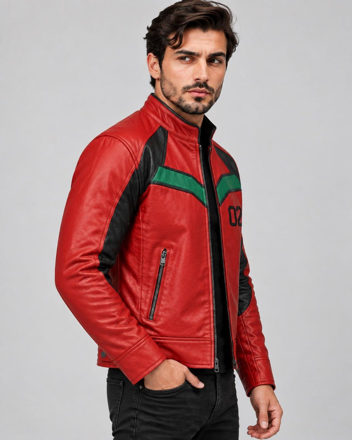 Anime 02 Red Black Gothic Biker Leather Jacket 2 Anime 02 Red Black Gothic Biker Leather Jacket