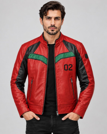 Anime 02 Red Black Gothic Biker Leather Jacket