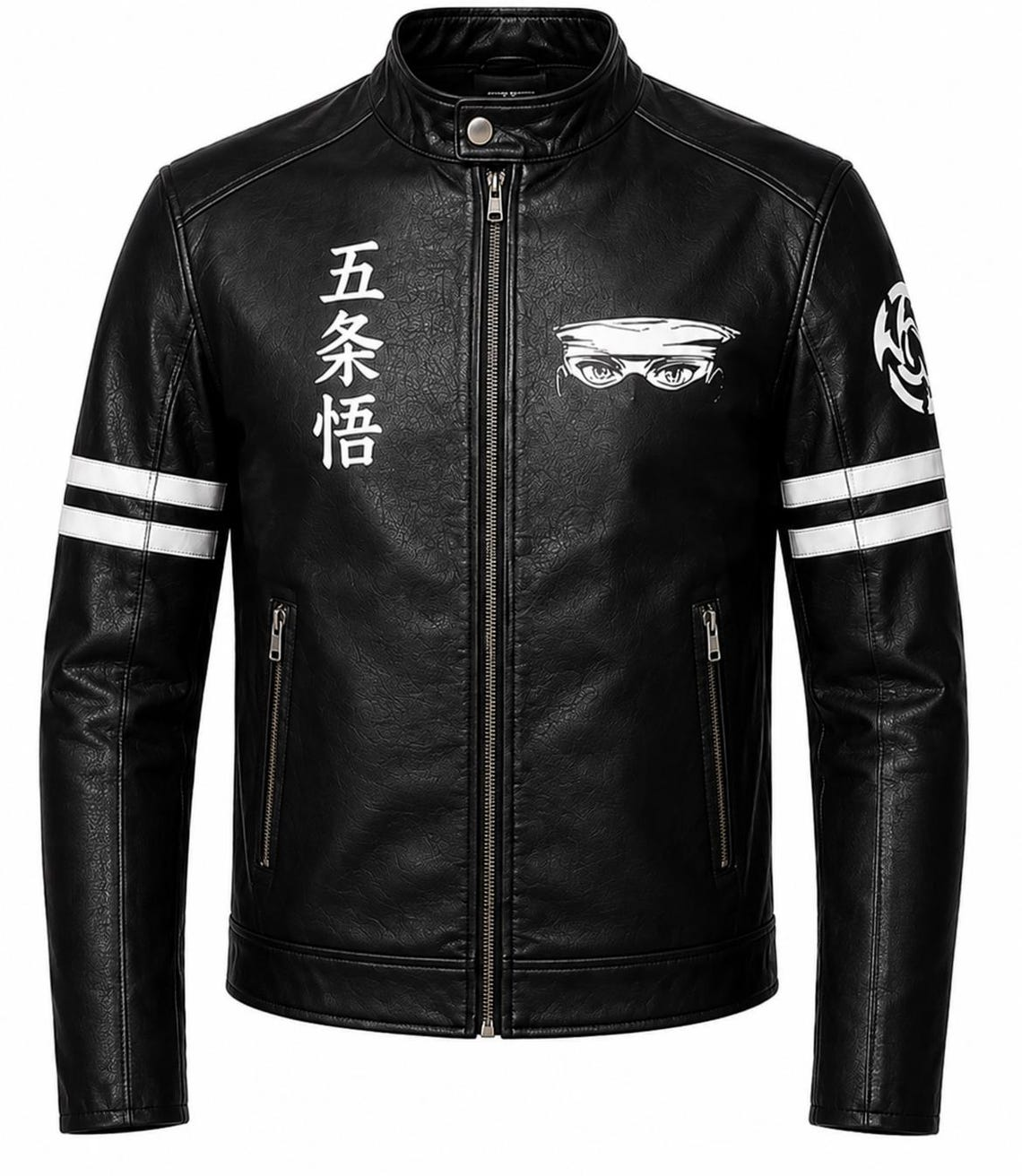 Anime Blindfold Naruto Black Biker Leather Jacket 1 Anime Blindfold Naruto Black Biker Leather Jacket