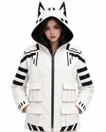 Anime Cat Ear White Black Techwear Hooded Cotton Jacket
