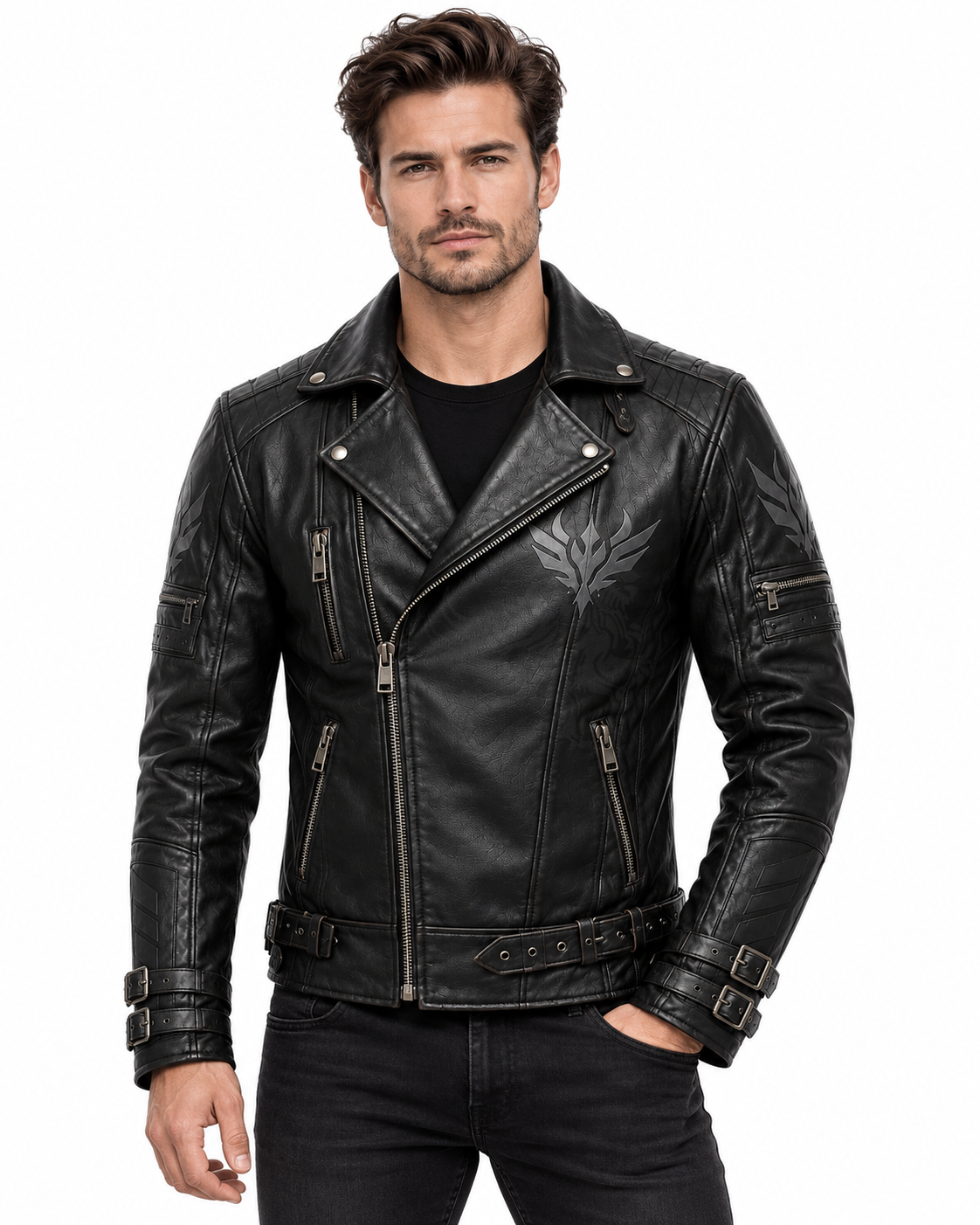 Anime Gothic Black Motorcycle Biker Leather Jacket 1 Anime Gothic Black Motorcycle Biker Leather Jacket