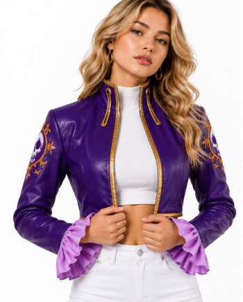 Anime Inspired Purple Cropped Cosplay Leather Jacket