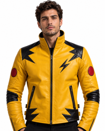 Anime Lightning Bolt Yellow Biker Leather Jacket