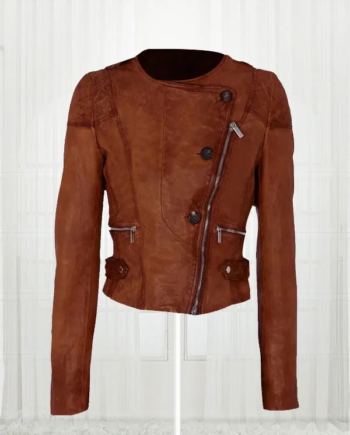 Ashley Benson Collarless Tan Leather Jacket
